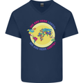 We Are Here LGBT Mens V-Neck Cotton T-Shirt Navy Blue
