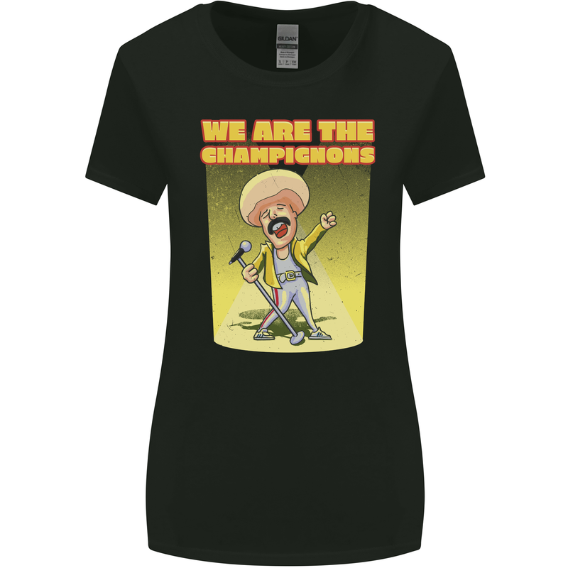 We Are the Champions Funny Mushroom Womens Wider Cut T-Shirt Black