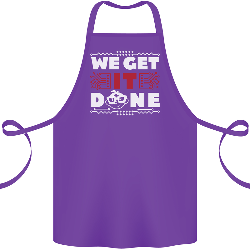 We Get It Done Funny IT Professional Tecky Cotton Apron 100% Organic Purple