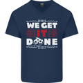 We Get It Done Funny IT Professional Tecky Mens V-Neck Cotton T-Shirt Navy Blue