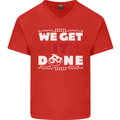 We Get It Done Funny IT Professional Tecky Mens V-Neck Cotton T-Shirt Red