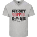 We Get It Done Funny Tecky  IT Professional Mens V-Neck Cotton T-Shirt Sports Grey