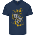 We Love the Drama Acting Thespian Actor Mens V-Neck Cotton T-Shirt Navy Blue