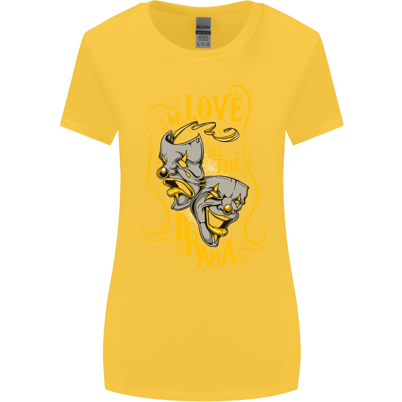 We Love the Drama Acting Thespian Actor Womens Wider Cut T-Shirt Yellow
