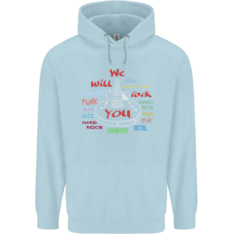 We Will Rock You Rock Country Punk Guitar Childrens Kids Hoodie Light Blue