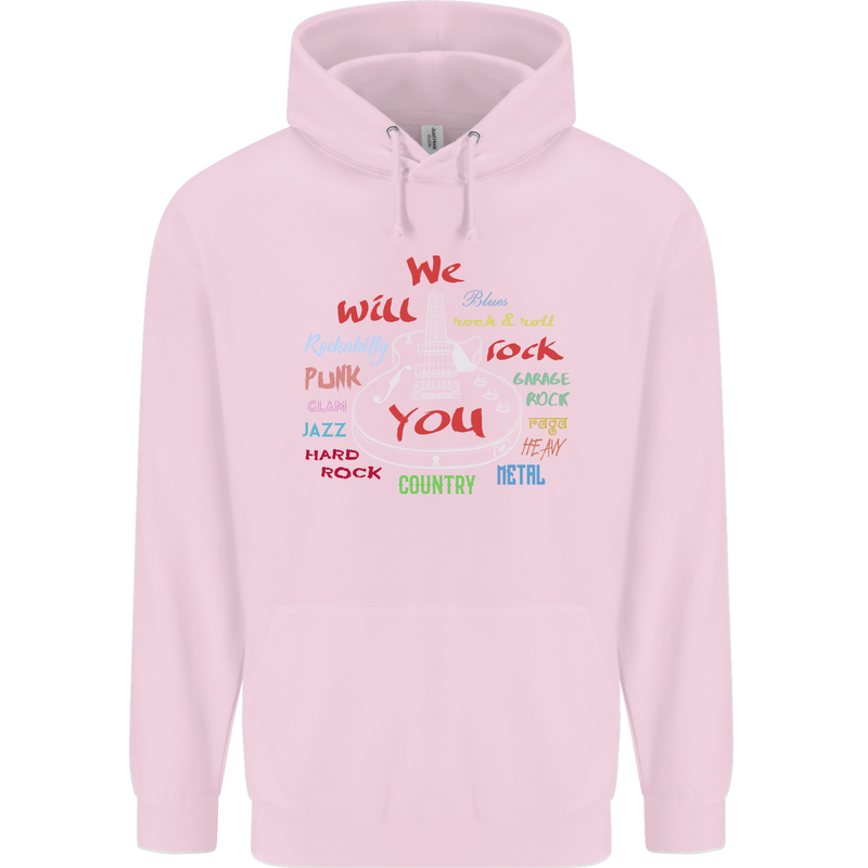 We Will Rock You Rock Country Punk Guitar Childrens Kids Hoodie Light Pink