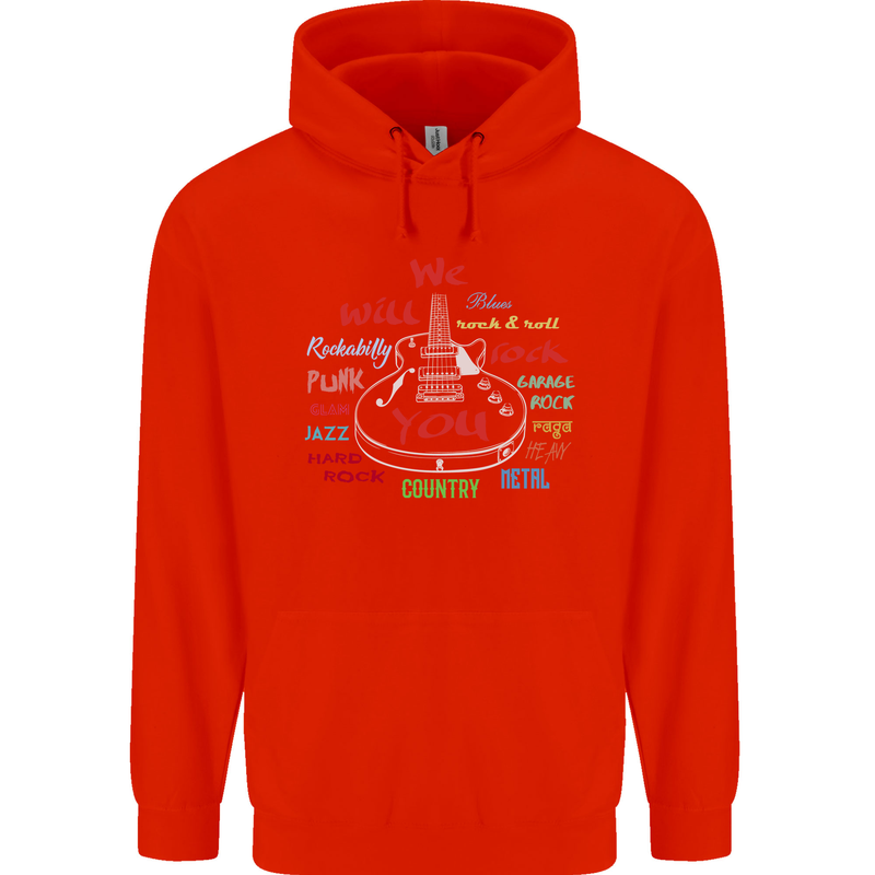 We Will Rock You Rock Country Punk Guitar Mens 80% Cotton Hoodie Bright Red