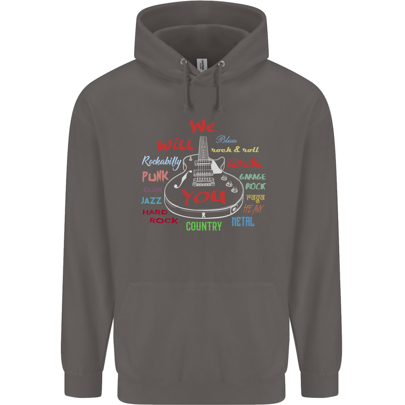We Will Rock You Rock Country Punk Guitar Mens 80% Cotton Hoodie Charcoal