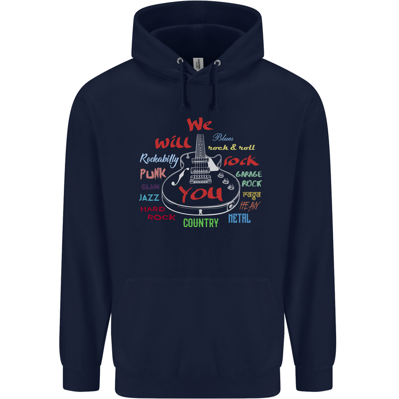 We Will Rock You Rock Country Punk Guitar Mens 80% Cotton Hoodie Navy Blue