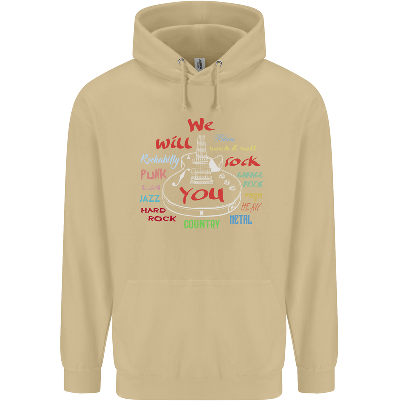 We Will Rock You Rock Country Punk Guitar Mens 80% Cotton Hoodie Sand