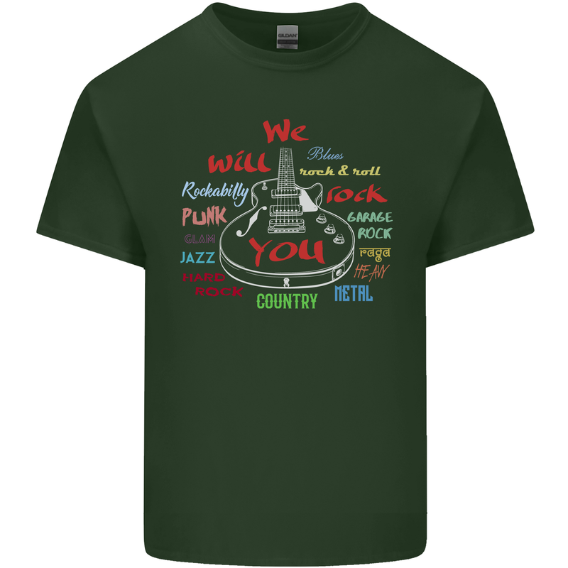 We Will Rock You Rock Country Punk Guitar Mens Cotton T-Shirt Tee Top Forest Green