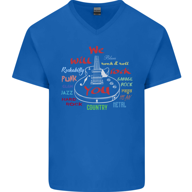 We Will Rock You Rock Country Punk Guitar Mens V-Neck Cotton T-Shirt Royal Blue