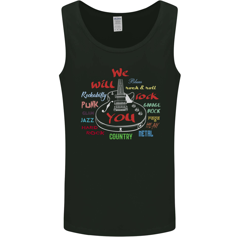 We Will Rock You Rock Country Punk Guitar Mens Vest Tank Top Black