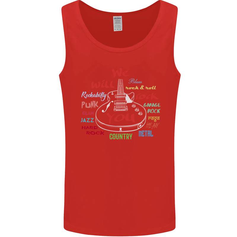 We Will Rock You Rock Country Punk Guitar Mens Vest Tank Top Red