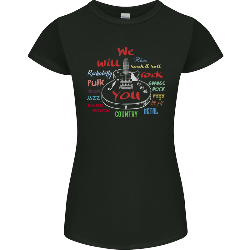 We Will Rock You Rock Country Punk Guitar Womens Petite Cut T-Shirt Black