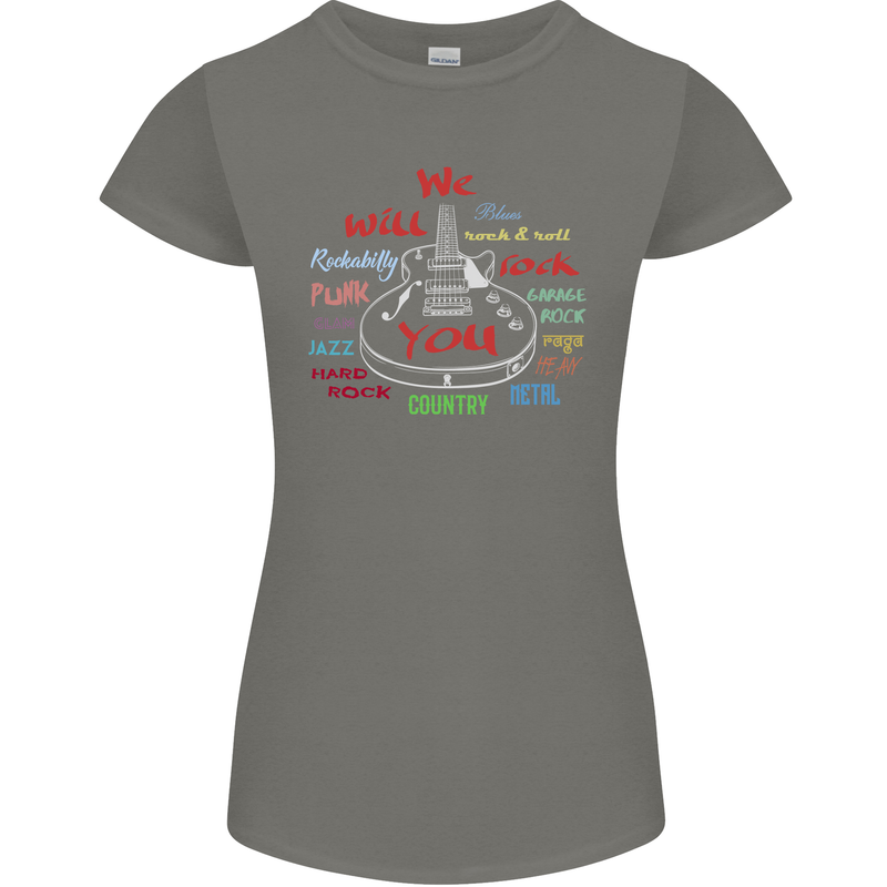We Will Rock You Rock Country Punk Guitar Womens Petite Cut T-Shirt Charcoal