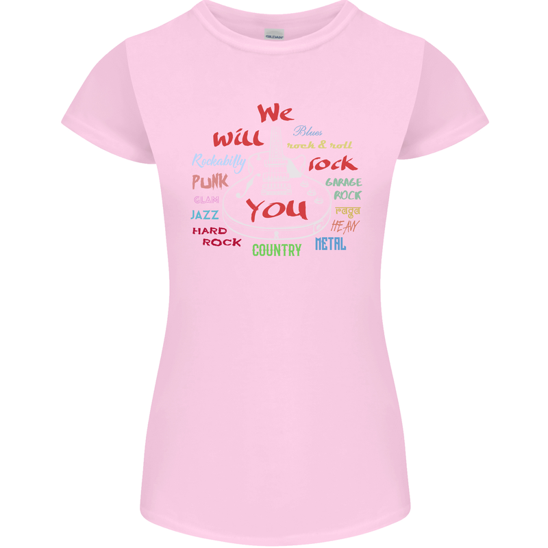 We Will Rock You Rock Country Punk Guitar Womens Petite Cut T-Shirt Light Pink