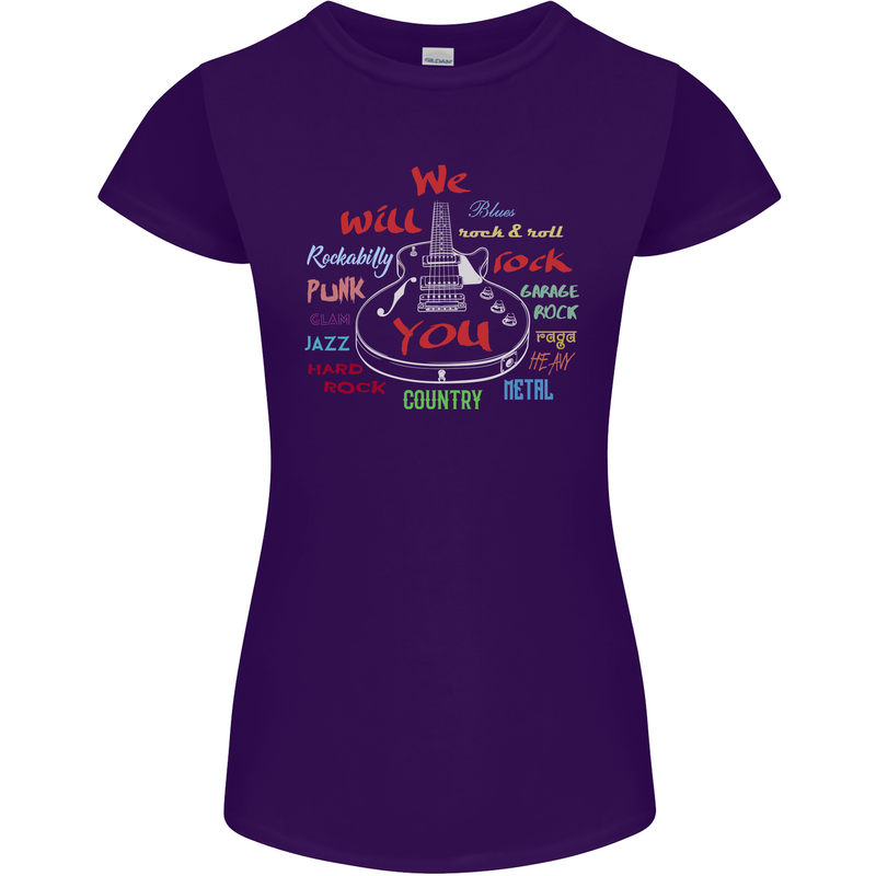 We Will Rock You Rock Country Punk Guitar Womens Petite Cut T-Shirt Purple
