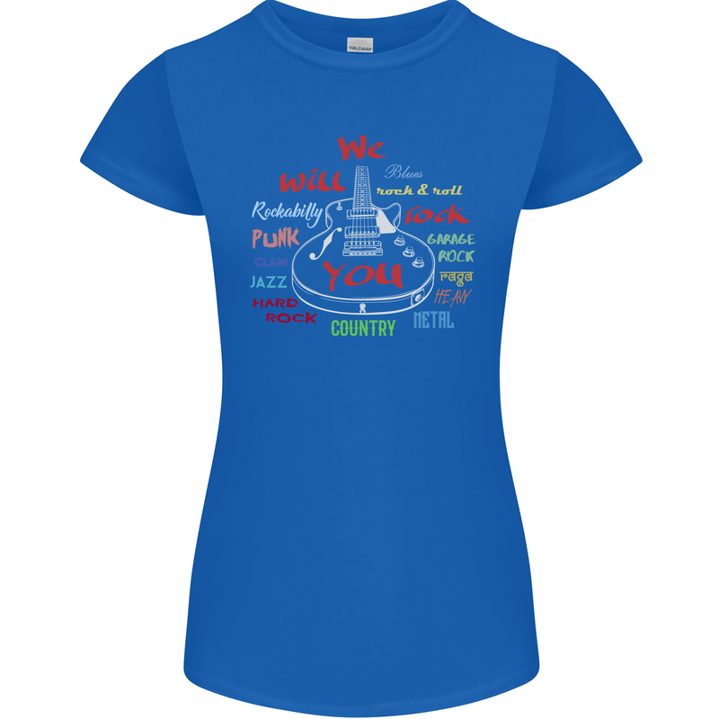 We Will Rock You Rock Country Punk Guitar Womens Petite Cut T-Shirt Royal Blue