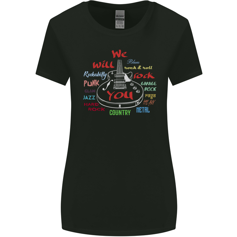 We Will Rock You Rock Country Punk Guitar Womens Wider Cut T-Shirt Black