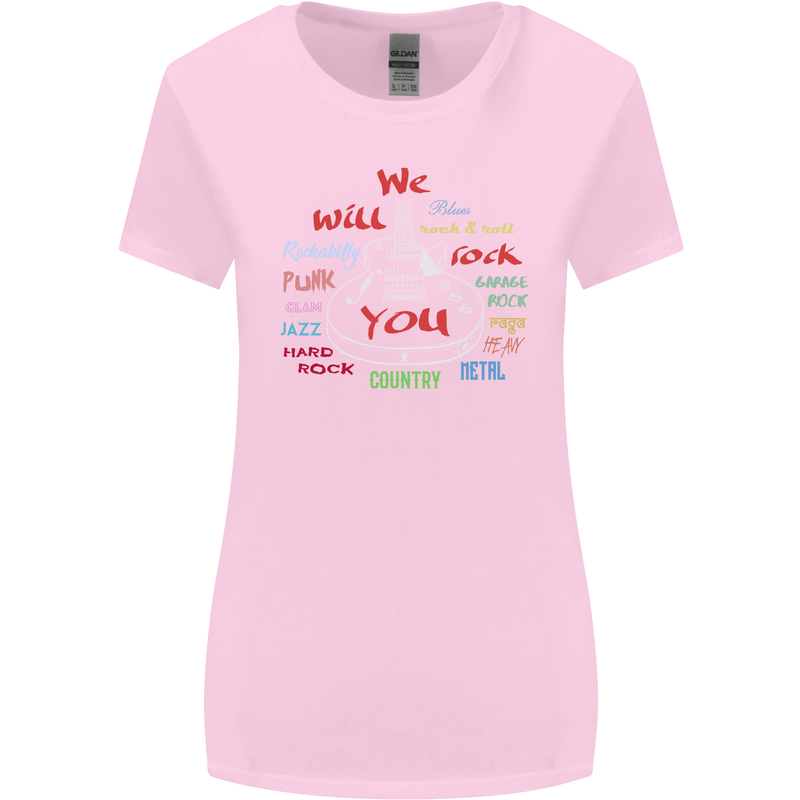 We Will Rock You Rock Country Punk Guitar Womens Wider Cut T-Shirt Light Pink