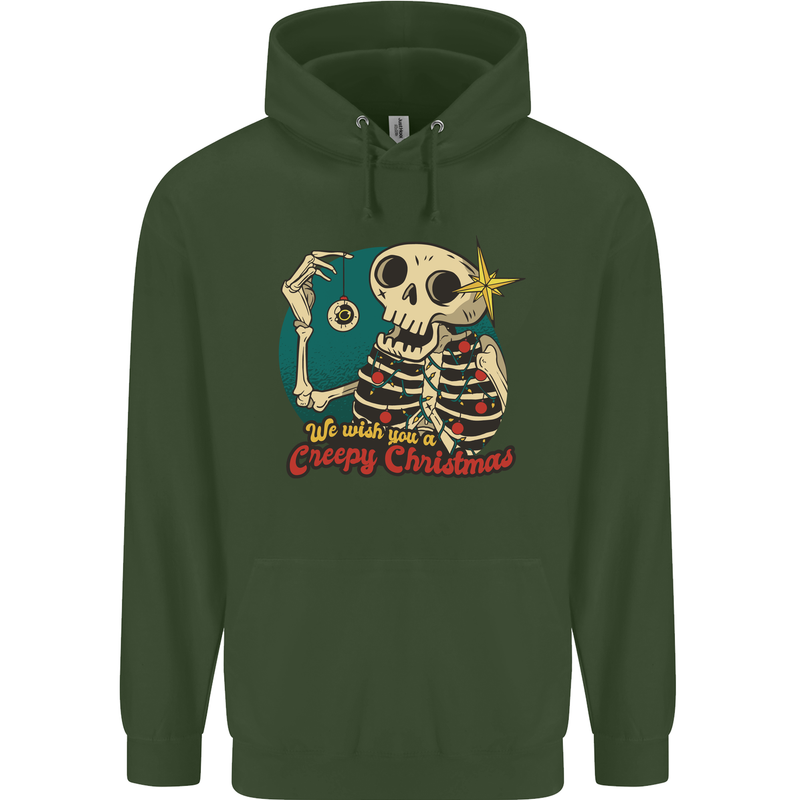 We Wish You a Creepy Christmas Skull Childrens Kids Hoodie Forest Green