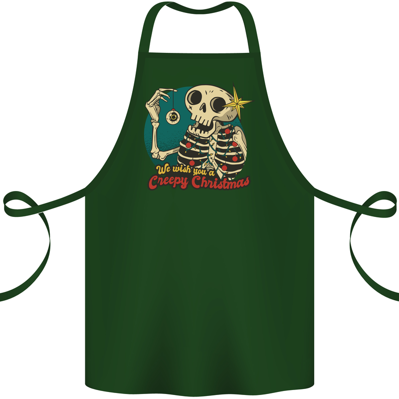 We Wish You a Creepy Christmas Skull Cotton Apron 100% Organic Forest Green