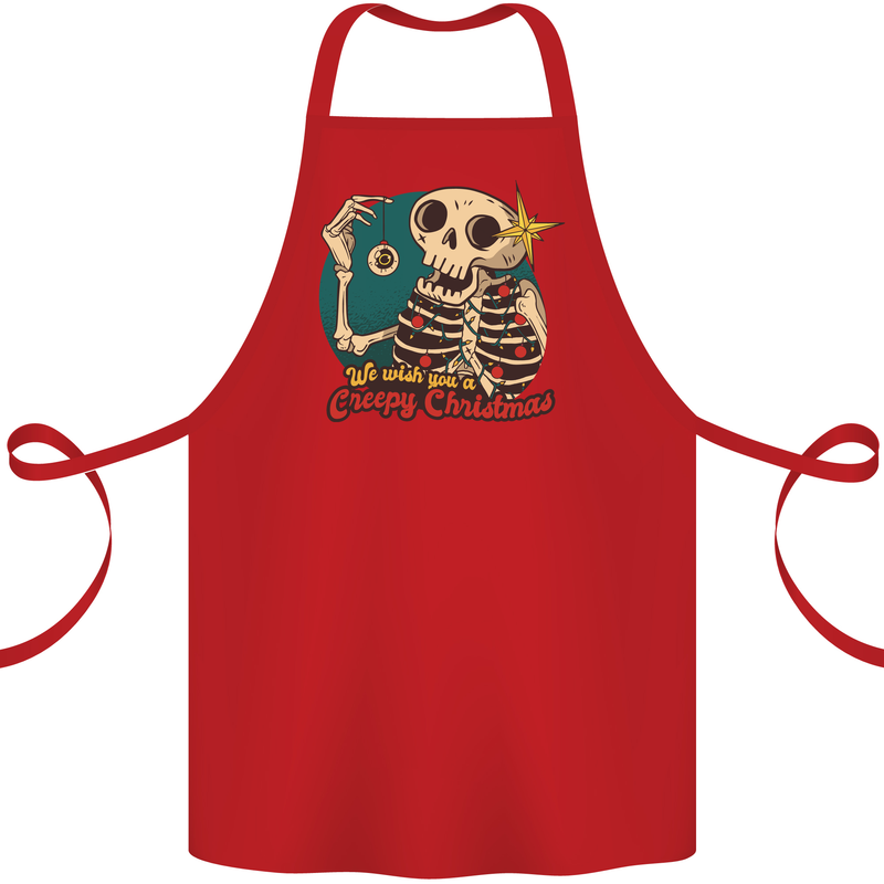 We Wish You a Creepy Christmas Skull Cotton Apron 100% Organic Red