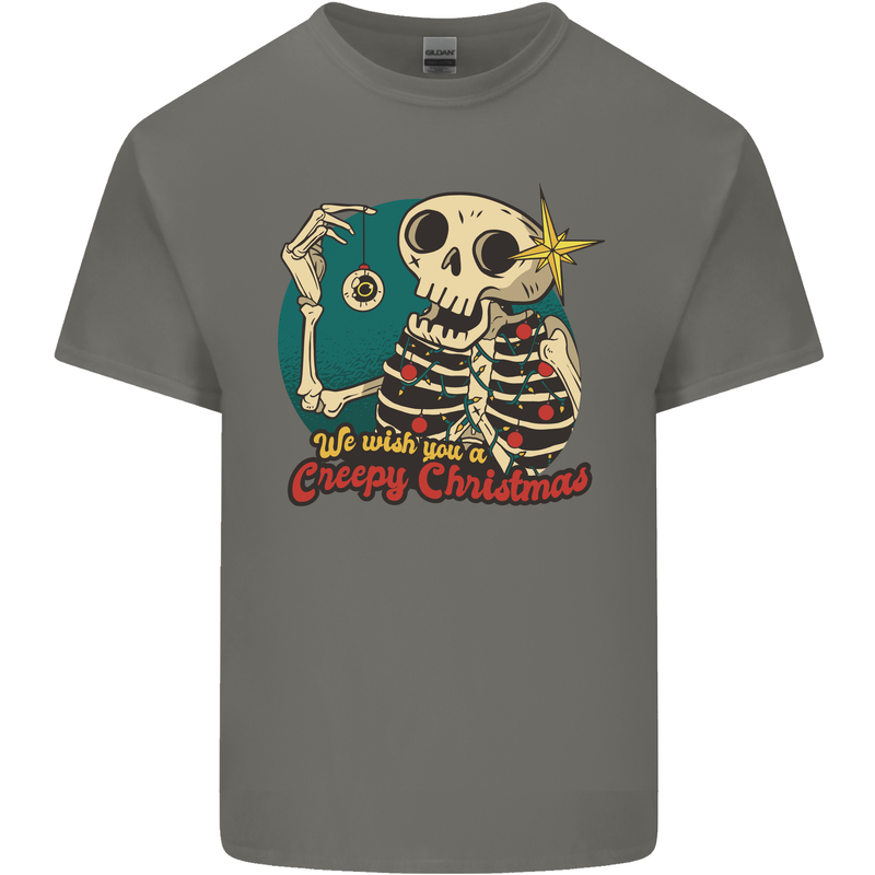 We Wish You a Creepy Christmas Skull Kids T-Shirt Childrens Charcoal