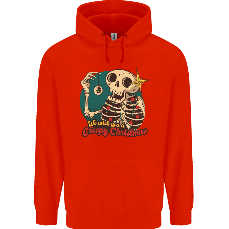 We Wish You a Creepy Christmas Skull Mens 80% Cotton Hoodie Bright Red