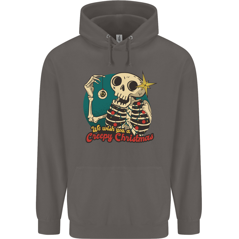 We Wish You a Creepy Christmas Skull Mens 80% Cotton Hoodie Charcoal