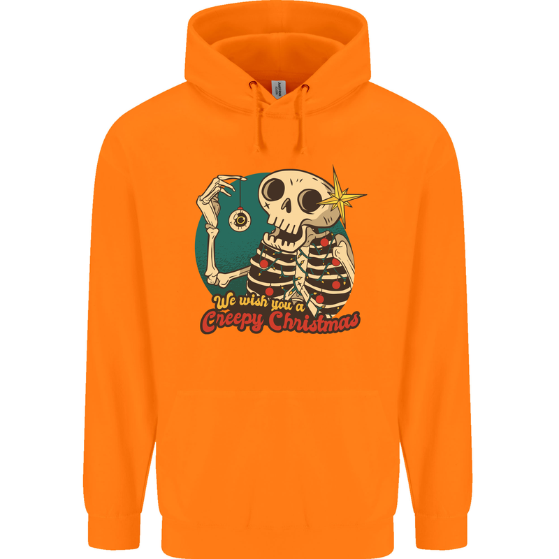 We Wish You a Creepy Christmas Skull Mens 80% Cotton Hoodie Orange