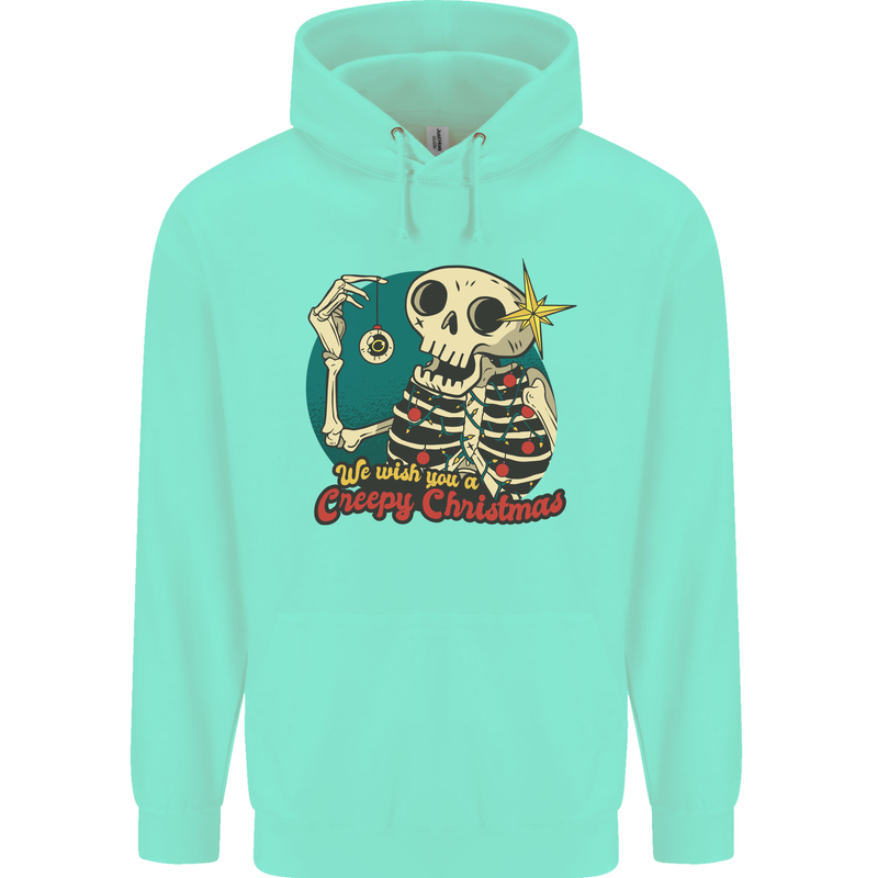 We Wish You a Creepy Christmas Skull Mens 80% Cotton Hoodie Peppermint