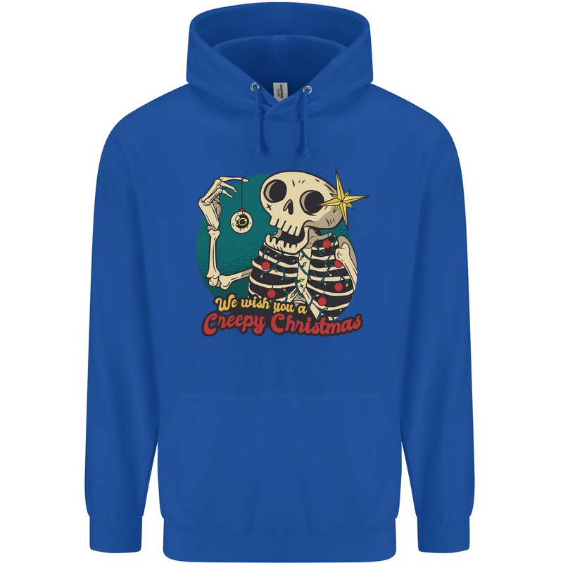 We Wish You a Creepy Christmas Skull Mens 80% Cotton Hoodie Royal Blue