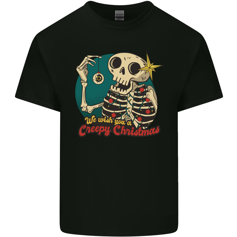 We Wish You a Creepy Christmas Skull Mens Cotton T-Shirt Tee Top Black