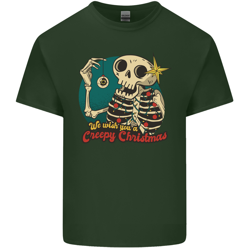 We Wish You a Creepy Christmas Skull Mens Cotton T-Shirt Tee Top Forest Green