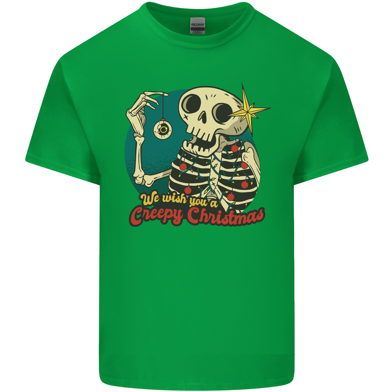 We Wish You a Creepy Christmas Skull Mens Cotton T-Shirt Tee Top Irish Green