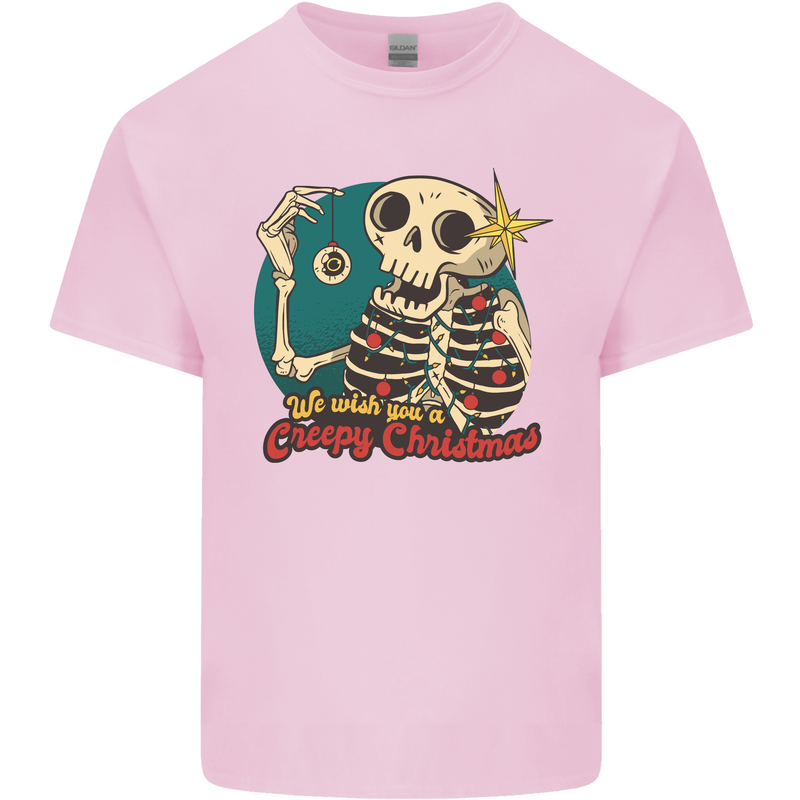 We Wish You a Creepy Christmas Skull Mens Cotton T-Shirt Tee Top Light Pink