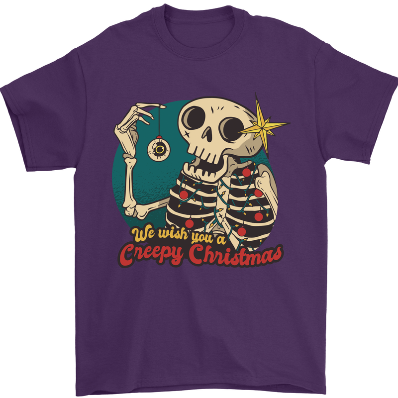 We Wish You a Creepy Christmas Skull Mens T-Shirt Cotton Gildan Purple