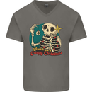 We Wish You a Creepy Christmas Skull Mens V-Neck Cotton T-Shirt Charcoal