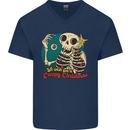 We Wish You a Creepy Christmas Skull Mens V-Neck Cotton T-Shirt Navy Blue