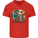 We Wish You a Creepy Christmas Skull Mens V-Neck Cotton T-Shirt Red