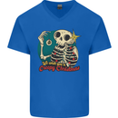 We Wish You a Creepy Christmas Skull Mens V-Neck Cotton T-Shirt Royal Blue