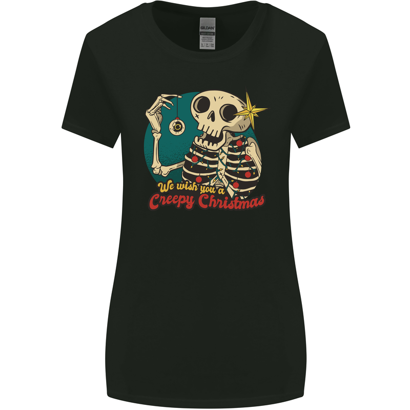 We Wish You a Creepy Christmas Skull Womens Wider Cut T-Shirt Black