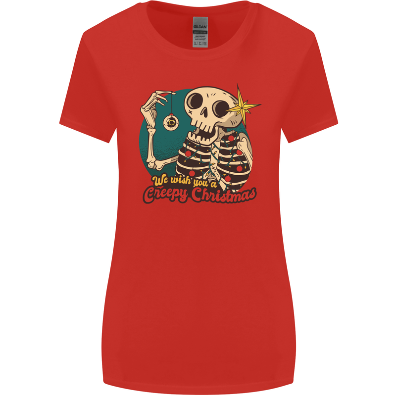 We Wish You a Creepy Christmas Skull Womens Wider Cut T-Shirt Red