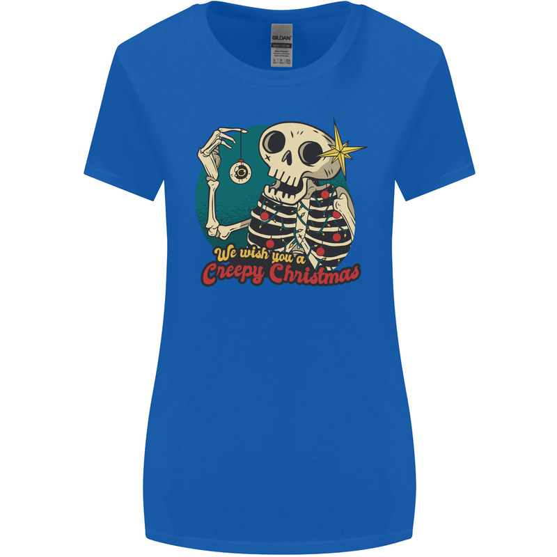 We Wish You a Creepy Christmas Skull Womens Wider Cut T-Shirt Royal Blue