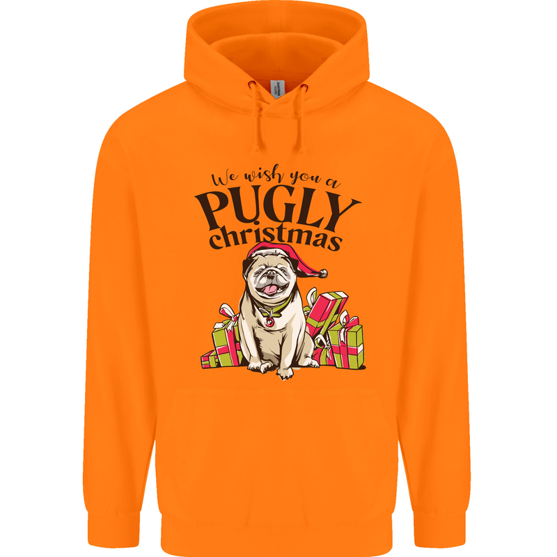 We Wish You a Pugly Christmas Funny Pug Childrens Kids Hoodie Orange