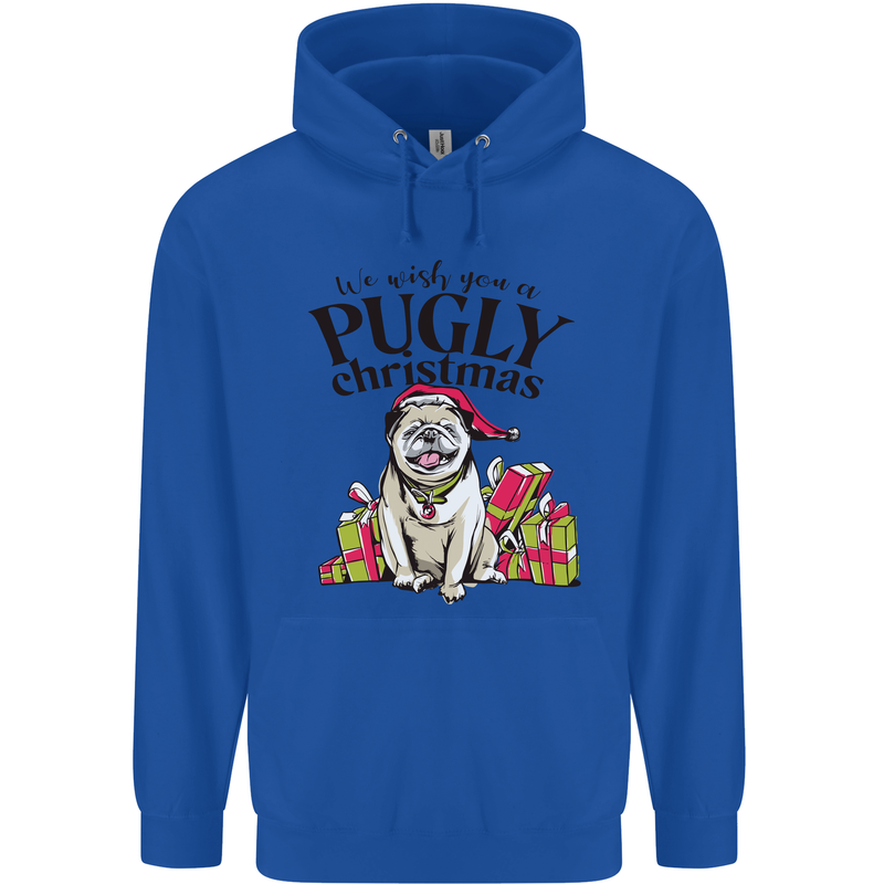 We Wish You a Pugly Christmas Funny Pug Childrens Kids Hoodie Royal Blue