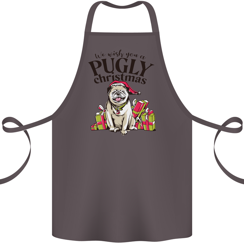 We Wish You a Pugly Christmas Funny Pug Cotton Apron 100% Organic Dark Grey