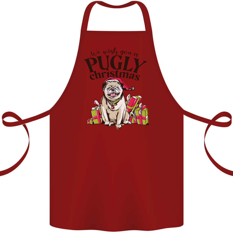 We Wish You a Pugly Christmas Funny Pug Cotton Apron 100% Organic Maroon